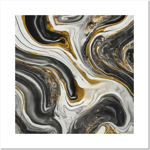 GOLD WHITE AND BLACK LIQUID MARBLE DESIGN Wall Art by ZARBIT